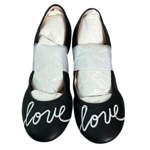 Ed By Ellen Girls Black “Love” Ballet Flats Embroidered Slip On Shoes Size 4.5